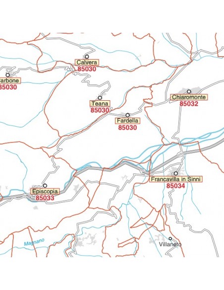 Carta stradale con CAP della provincia di Potenza jpg