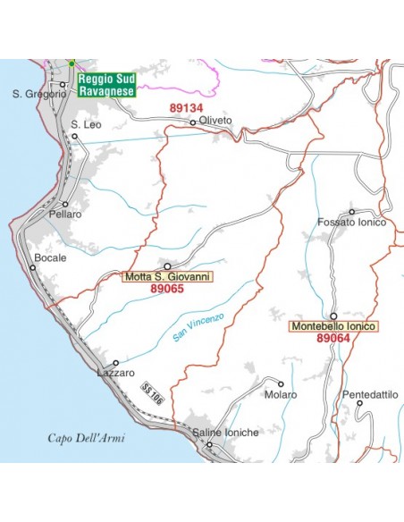 Carta stradale con CAP della provincia di Reggio di Calabria jpg