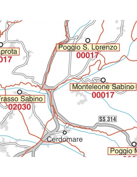 Carta stradale con CAP della provincia di Rieti jpg