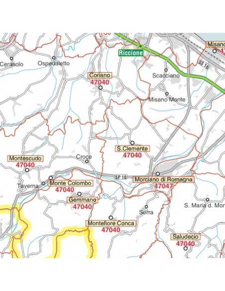 Carta stradale con CAP della provincia di Rimini jpg
