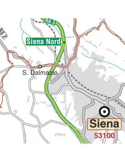 Carta stradale con CAP della provincia di Siena...