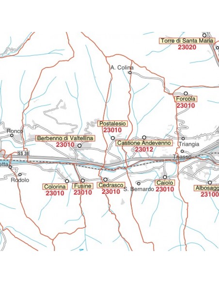 Carta stradale con CAP della provincia di Sondrio jpg