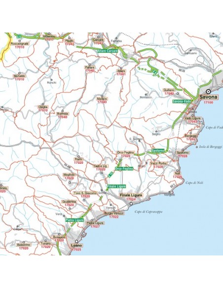 Carta stradale con CAP della provincia di Savona jpg