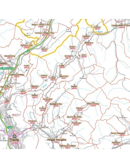 Carta stradale con CAP della provincia di Trento jpg