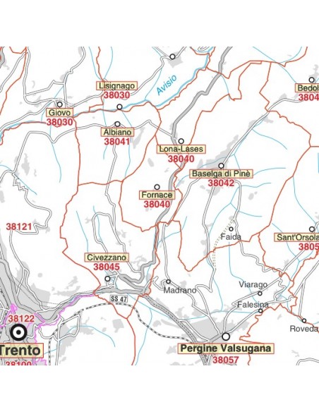 Carta stradale con CAP della provincia di Trento jpg