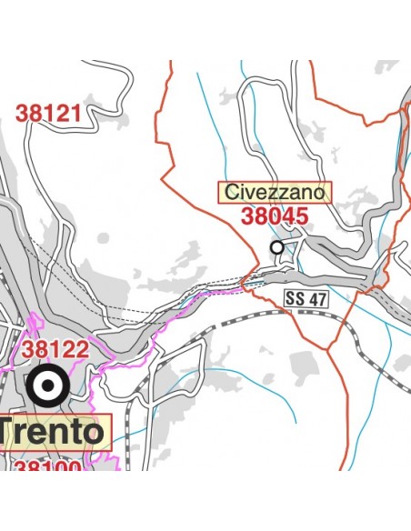 Carta stradale con CAP della provincia di Trento jpg