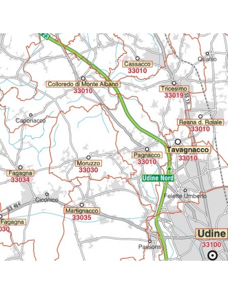 Carta stradale con CAP della provincia di Udine jpg