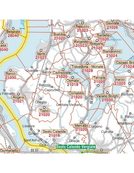 Carta stradale con CAP della provincia di Varese jpg