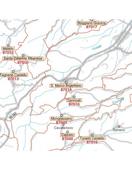 Carta stradale con CAP della Calabria jpg
