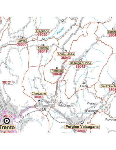 Carta stradale con CAP del Trentino Alto Adige jpg