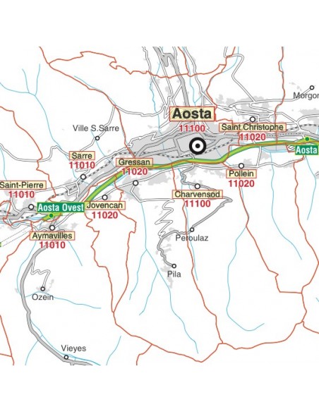 Carta stradale con CAP della Valle d'Aosta jpg