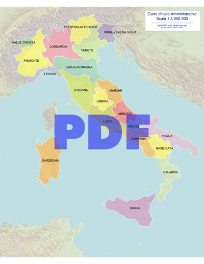 Mappa delle Regioni d'Italia pdf con rilievi
