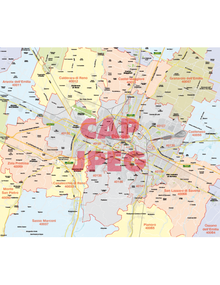 Mappa di Bologna jpg 1:100.000 con CAP