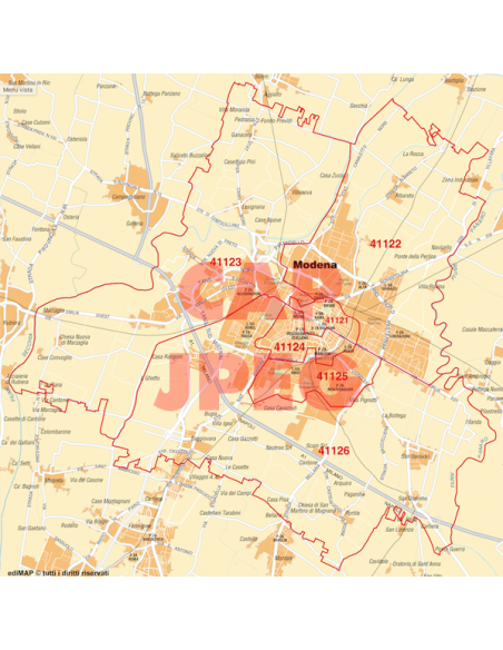 Mappa di Modena jpg 1:100.000 con CAP