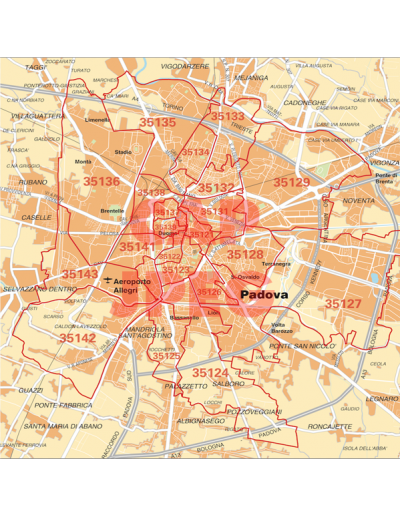 Mappa di Padova jpg 1:100.000 con CAP