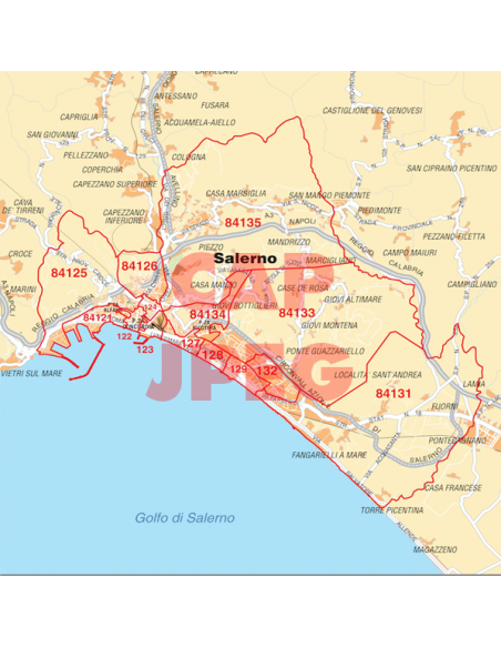 Mappa di Salerno jpg 1:100.000 con CAP