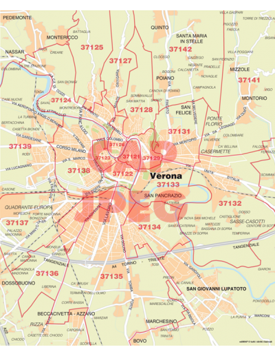 Mappa di Verona jpg 1:100.000 con CAP