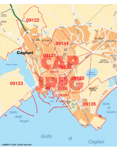 Mappa di Cagliari jpg 1:100.000 con CAP