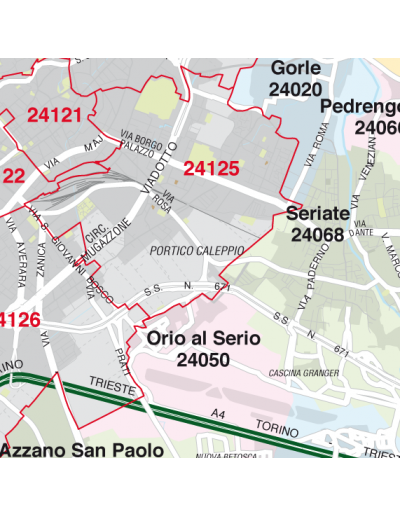Mappa di Bergamo jpg 1:100.000 con CAP