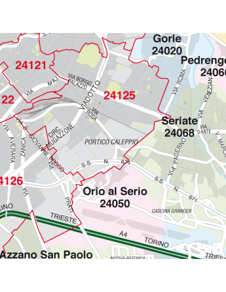 Mappa di Bergamo jpg 1:100.000 con CAP