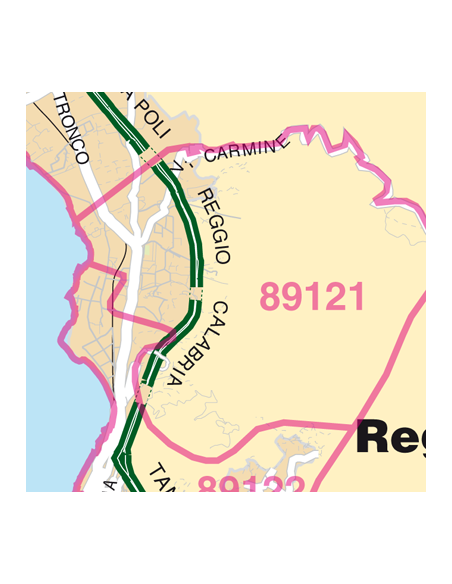 Mappa di Reggio di Calabria jpg 1:100.000 con CAP