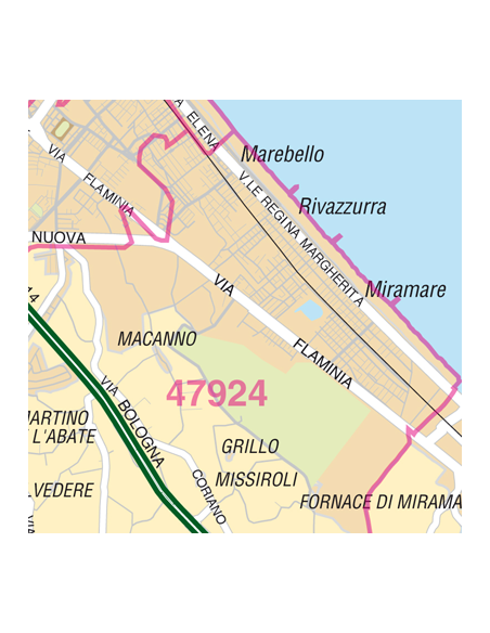 Mappa di Rimini jpg 1:100.000 con CAP
