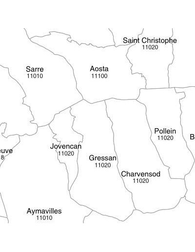 Mappa dei comuni e CAP della Valle d'Aosta jpg