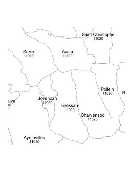 Mappa dei comuni e CAP della Valle d'Aosta jpg