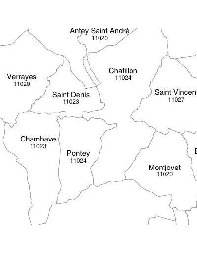 Mappa dei comuni e CAP della Valle d'Aosta jpg