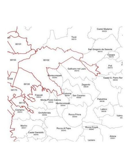 Mappa dei comuni e CAP del Lazio - PANNELLO 100 x 100 cm